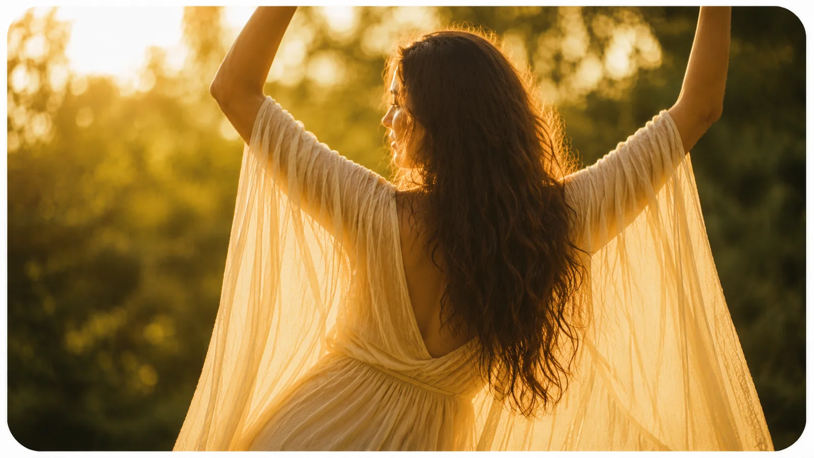 Mulher em conexão com a natureza representando o caminho do Sagrado Feminino