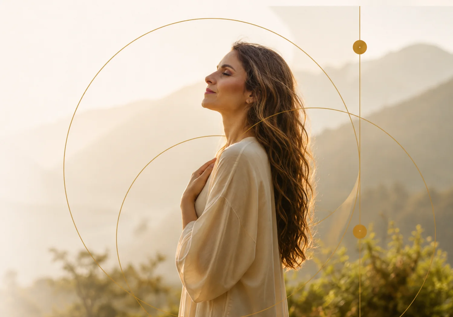 Paloma Varejão em ambiente natural com luz dourada, imagem principal da Academia do Sagrado